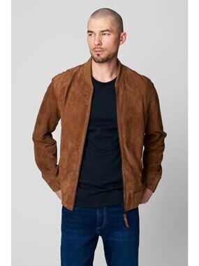 NWt Blanc Nyc Quick Action Suede Bomber Jacket Brown Mens Size Small